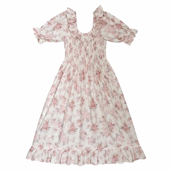 Tullabee Floral Smocked Midi Dress Cottagecore Meadow Romance Size M - Picture 7 of 12